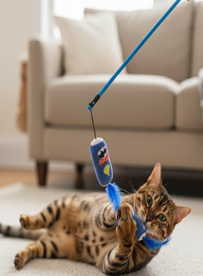 إيولو لعبة عصا برينجلز للقطط من إيولو | لعبة قطيفة بذيل من الريش | لعبة تفاعلية للقطط | وقت لعب ممتع وآمن وجذاب (أزرق) - Image 2